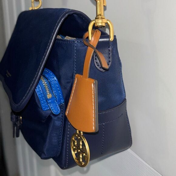 Tory Burch Perry nylon shoulder/crossbody purse bag blue colorblock - Picture 4 of 12